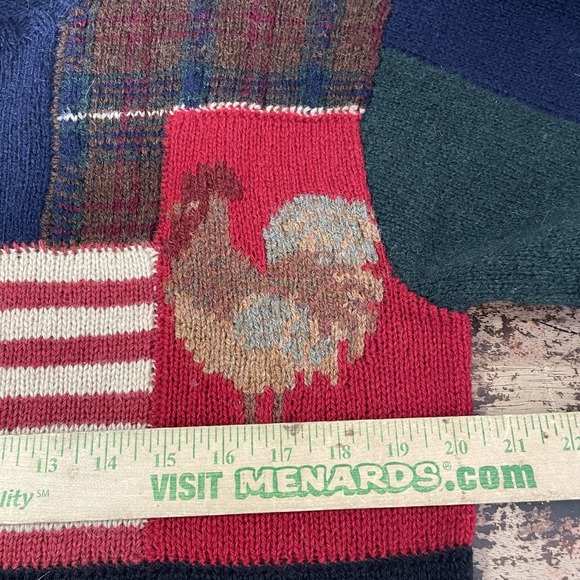 Vintage 1989 Ralph Lauren Polo Country Farm House Patchwork Knit Flag Sweater M - Picture 4 of 5